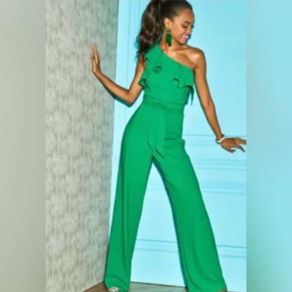 Lily Pulitzer One-Shoulder Green Wide-Leg Jumpsuit Sz 8